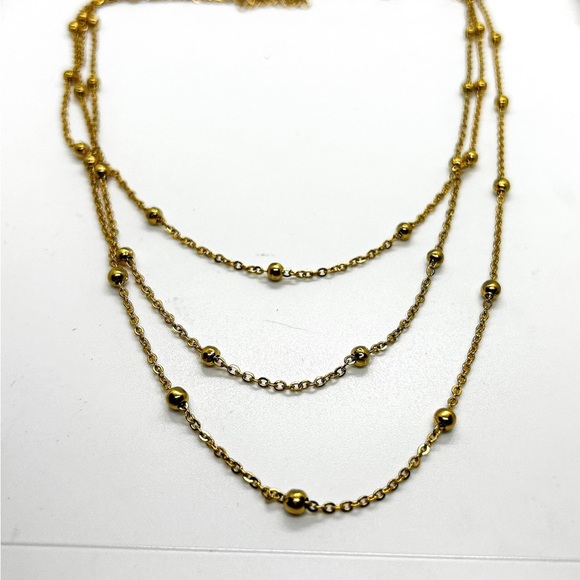 NWOT Stainless Steel 18K Gold Plated Tripled Layers Necklace - Picture 4 of 8